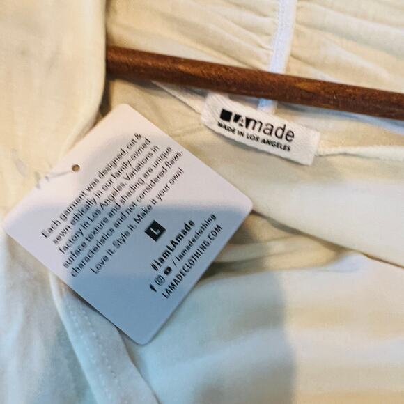 NEW! LA Made Deep V Knit Tunic Draped Long Sleeve Champagne - L - Picture 5 of 5